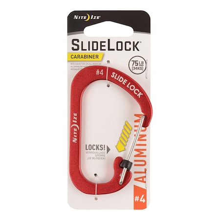 Nite Ize 2023 Nite Ize Slidelock Carabiner Aluminum No 4, Red NIT-CSLA4-10-R6
